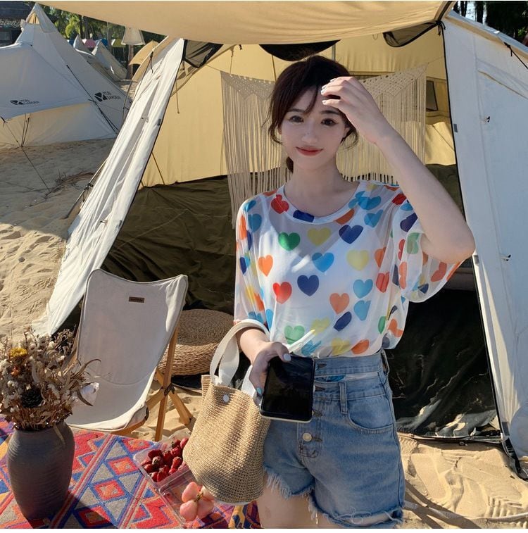 話題沸騰中 キュート カラーマッチング 2色 半袖Tシャツ<ins-8155>