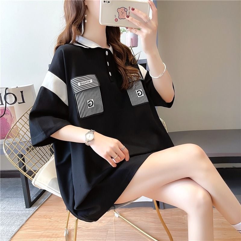 絶対流行 カジュアル 2色選択可 切り替え 半袖 Tシャツ カットソー<ins-8292>