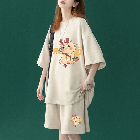 【半額セール】早い者勝ち 男女兼用 半袖Tシャツⅹパンツセット全4色<ins-6548>