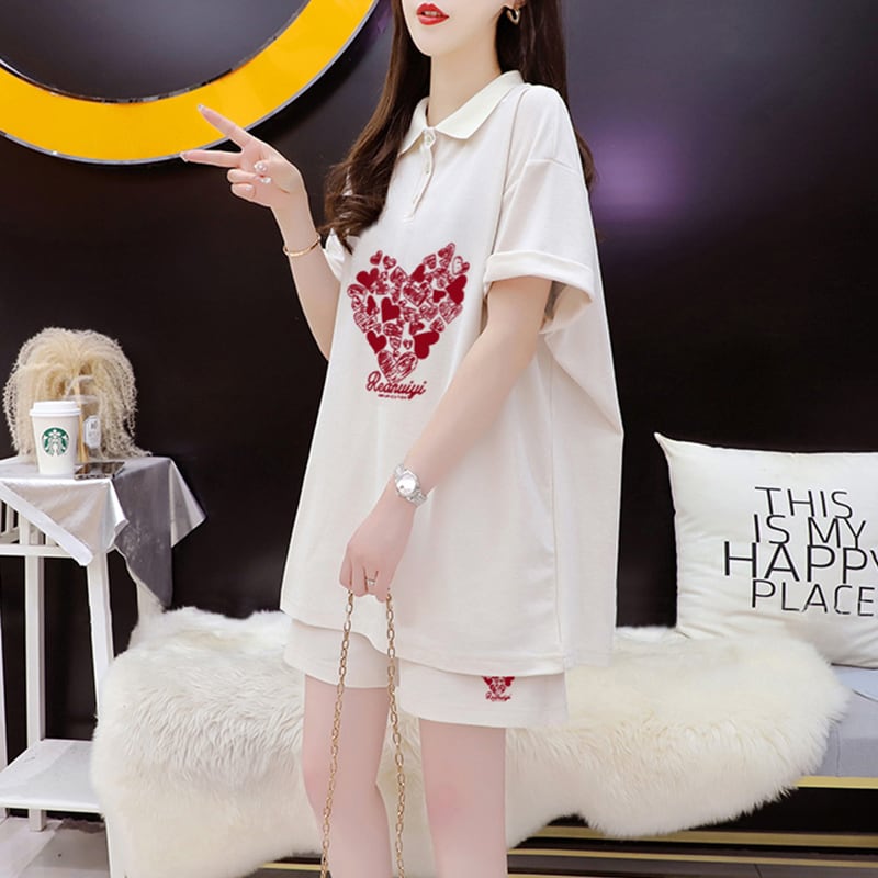 売り切れ必至 清涼感たっぷり シンプル 半袖Tシャツ+パンツ セットアップ<ins-8195>