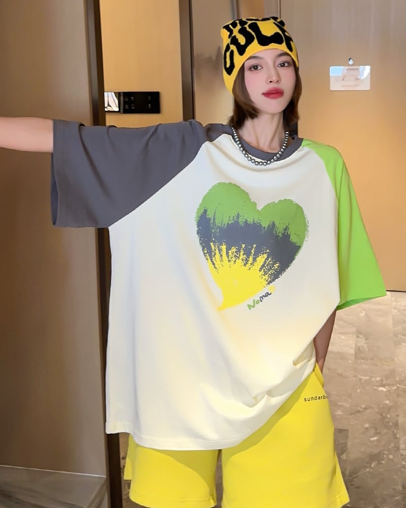 絶対欲しい  ロゴ プリント カラーマッチング  ゆったり 3色半袖Tシャツ<ins-8383>