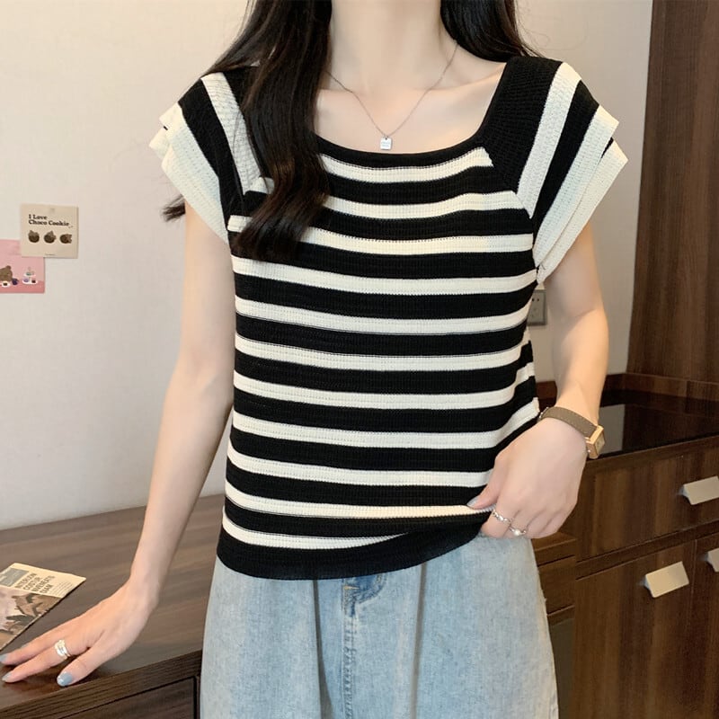 今季マストバイ カジュアル ファッション エレガント ストライプ柄 Tシャツ<ins-8339>