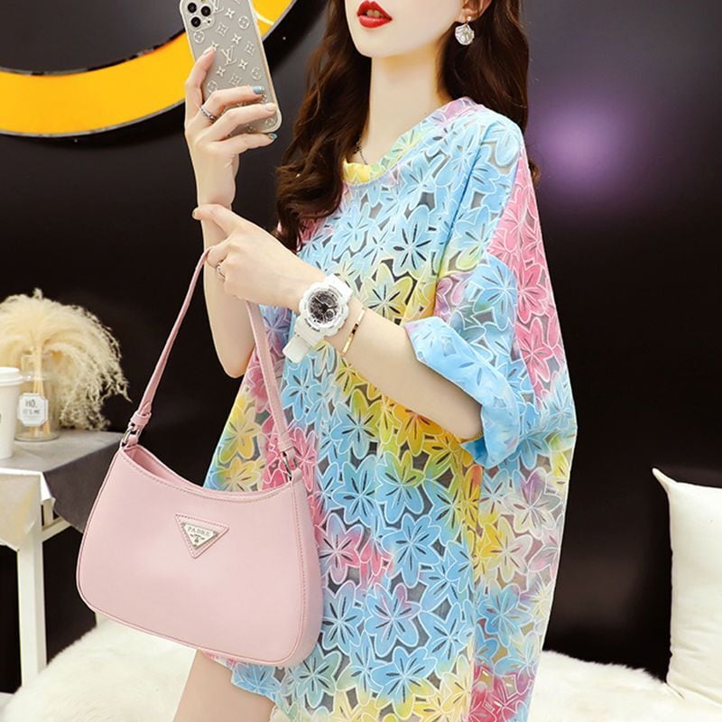 美人度アップ スウィート ゆったり 透かし彫り 半袖Tシャツ<ins-8140>