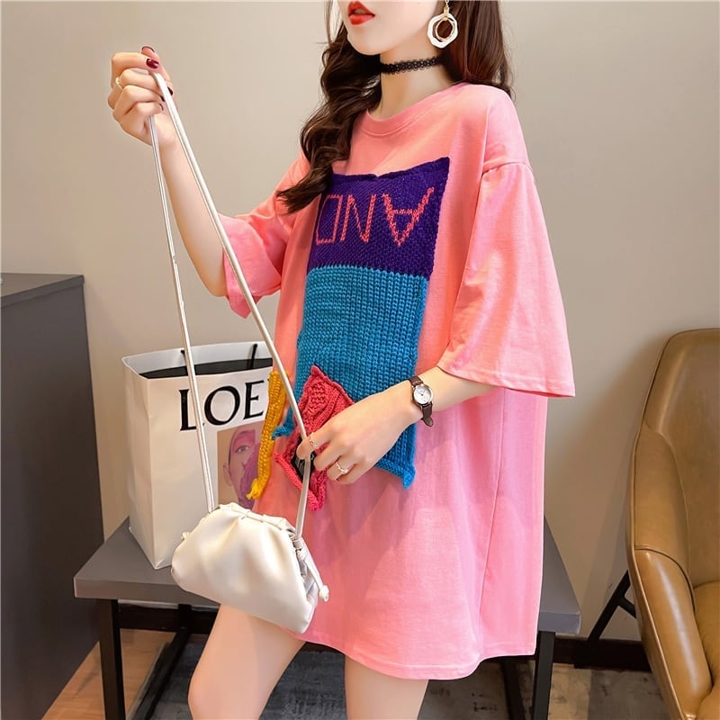 【半額!期間限定!!】ゆったりロング丈切り替え三色半袖Tシャツ<ins-1565>