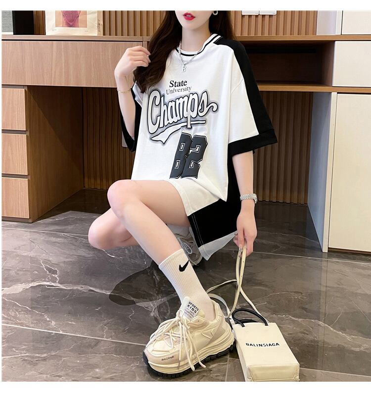 絶対流行 個性的なデザイン 一目惚れ 2色選択可 プリント Tシャツ カットソー<ins-8279>