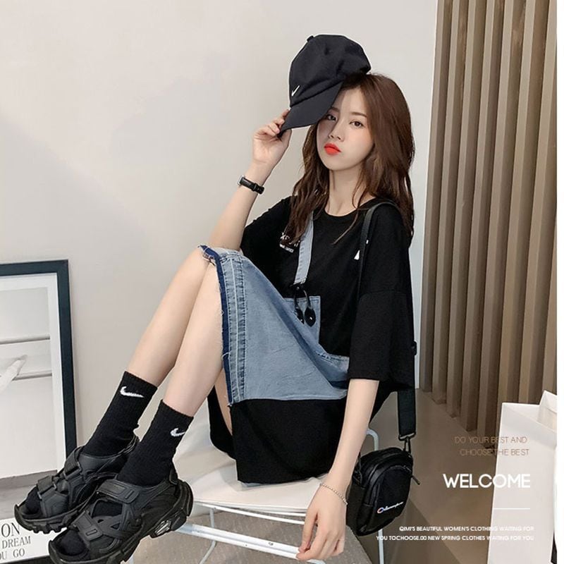 個性的なデザイン 一目惚れ 2色選択可 レイヤード風 Tシャツ カットソー<ins-8286>