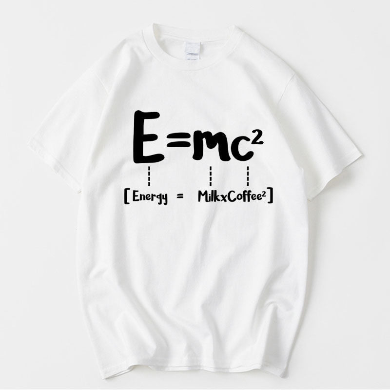 早い者勝ち おすすめ 質量とエネルギーの等価性 E = mc² プリントロゴ 半袖 Tシャツ-A2352