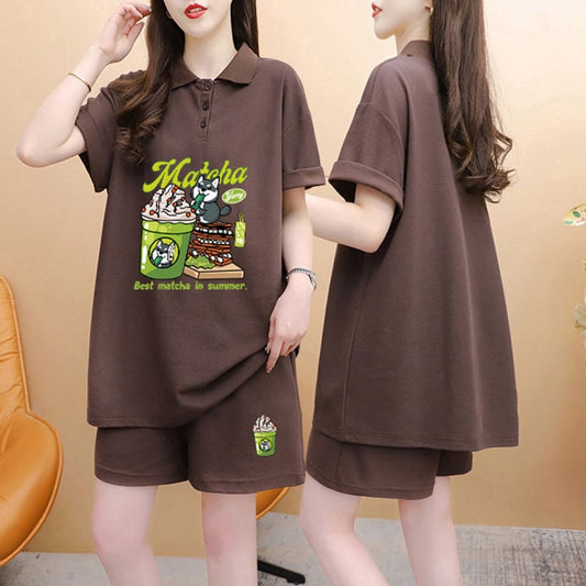 超人気 カジュアル プリント 半袖Tシャツⅹパンツセット全3色 <ins-8528>