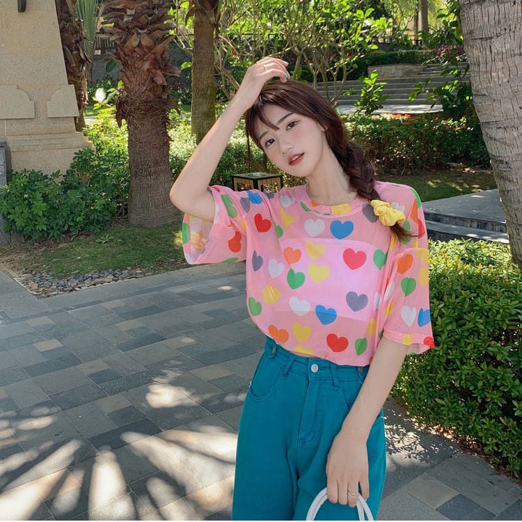 話題沸騰中 キュート カラーマッチング 2色 半袖Tシャツ<ins-8155>