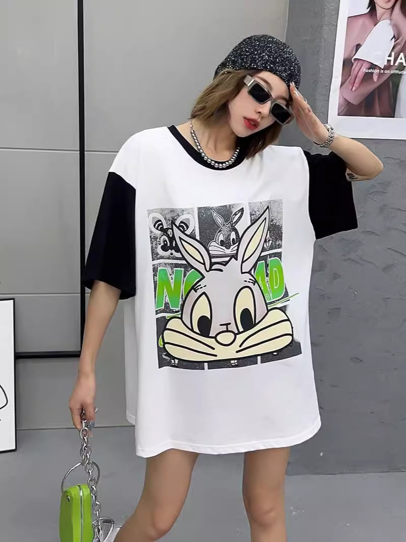 売り切れ必至 個性派 カジュアル プリント 切り替え 半袖Tシャツ<ins-8268>