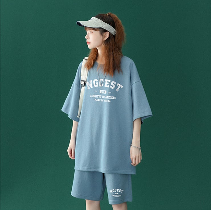 【半額!期間限定!!】売り切れ必至 カジュアル 半袖Tシャツⅹパンツセット全4色 男女兼用<ins-6574>