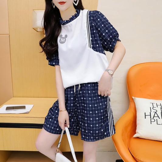 【半額!期間限定!!】売り切れ必至 カジュアル シンプル 切り替え ブラウスⅹパンツセット<ins-8471>