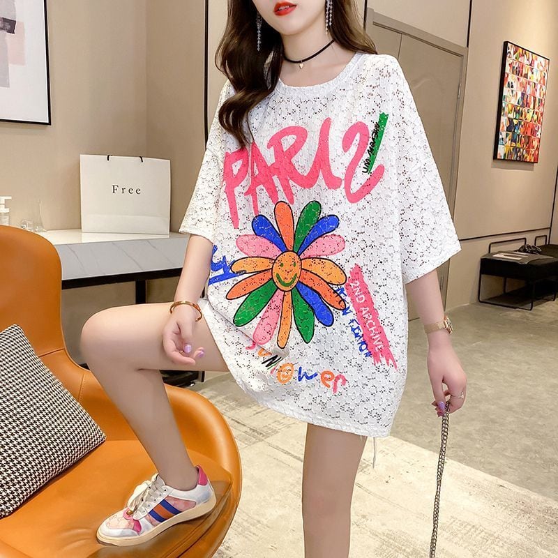 美人度アップ スウィート ゆったり 半袖Tシャツ<ins-8130>