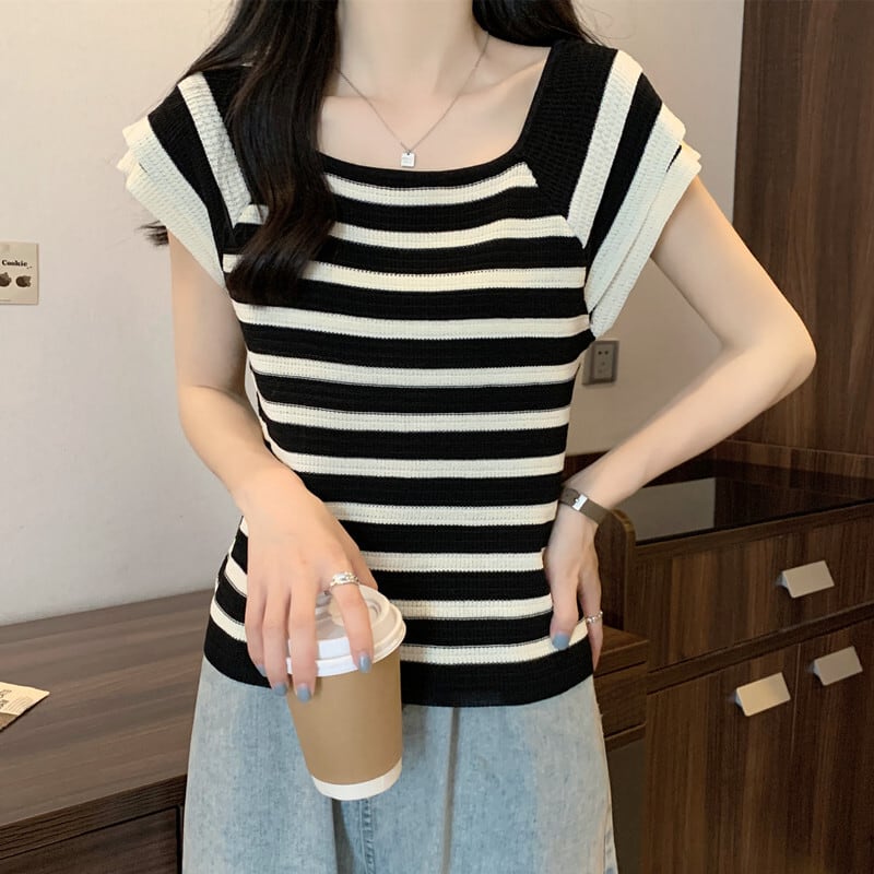 今季マストバイ カジュアル ファッション エレガント ストライプ柄 Tシャツ<ins-8339>