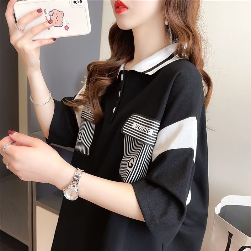 絶対流行 カジュアル 2色選択可 切り替え 半袖 Tシャツ カットソー<ins-8292>