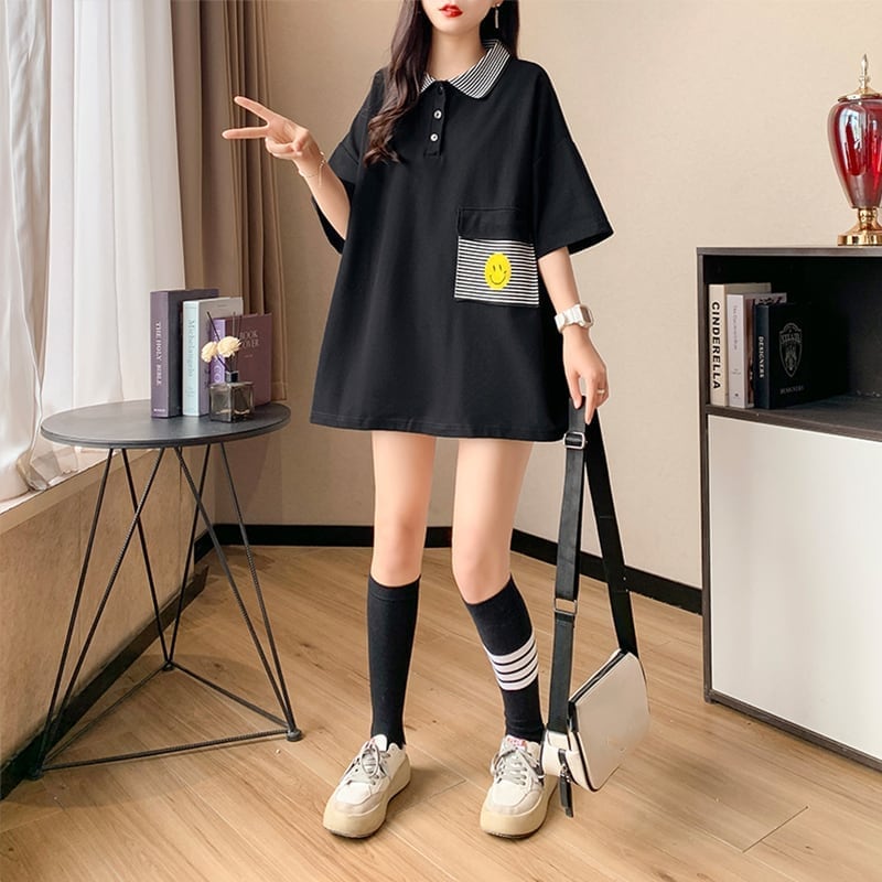 カジュアル お洒落 3色選択可 ストライプ Tシャツ カットソー<ins-3068>