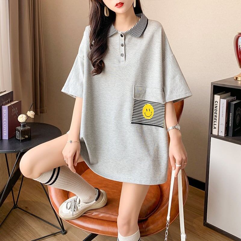 カジュアル お洒落 3色選択可 ストライプ Tシャツ カットソー<ins-3068>