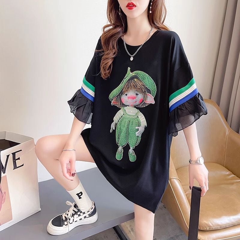 新商品 キュート 切り替え ゆったり 全2色 半袖Tシャツ<ins-8349>