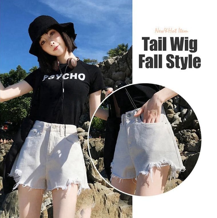 【半額!期間限定!!】シンプルファッションルーズワイドレッグAライン薄いオールマッチリップドハイウエストデニムショートパンツ<ins-3034>