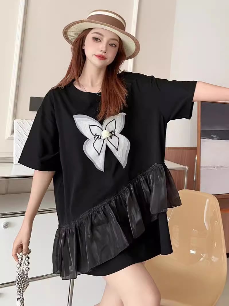 絶対欲しい キュート 切り替え プリントゆったり 半袖Tシャツ 全5色<ins-8271>