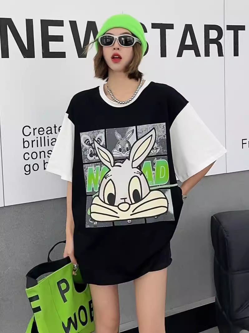 売り切れ必至 個性派 カジュアル プリント 切り替え 半袖Tシャツ<ins-8268>