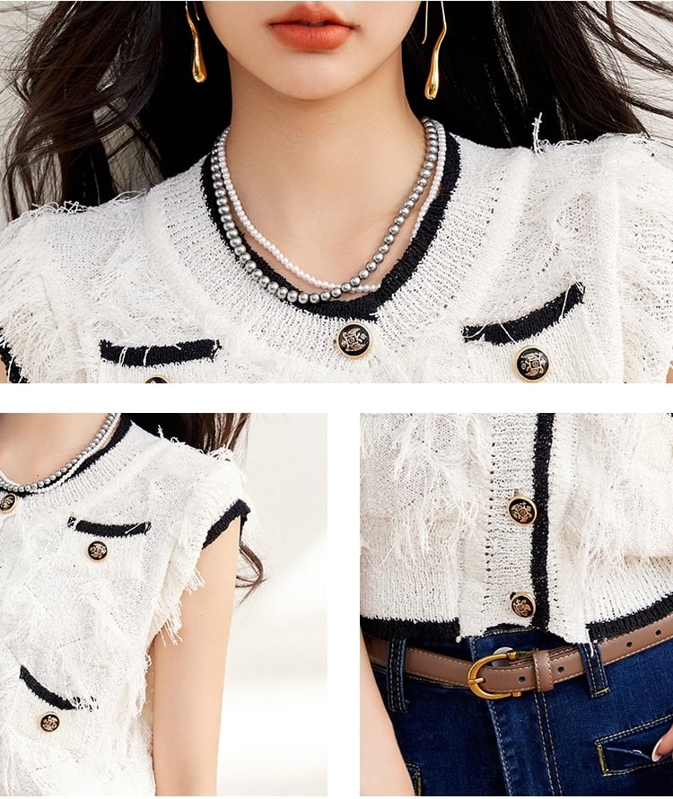 美人度アップ 上品 ファッション フリンジ ブラウス<ins-8325>