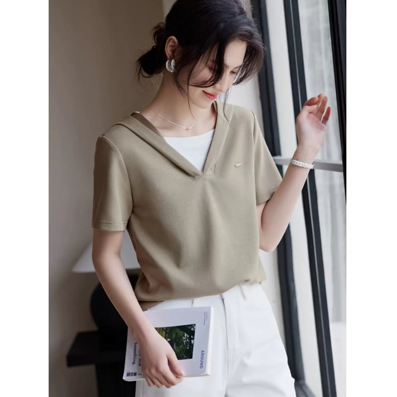 着回し力抜群 ファッション レイヤード風 Tシャツ<ins-8345>