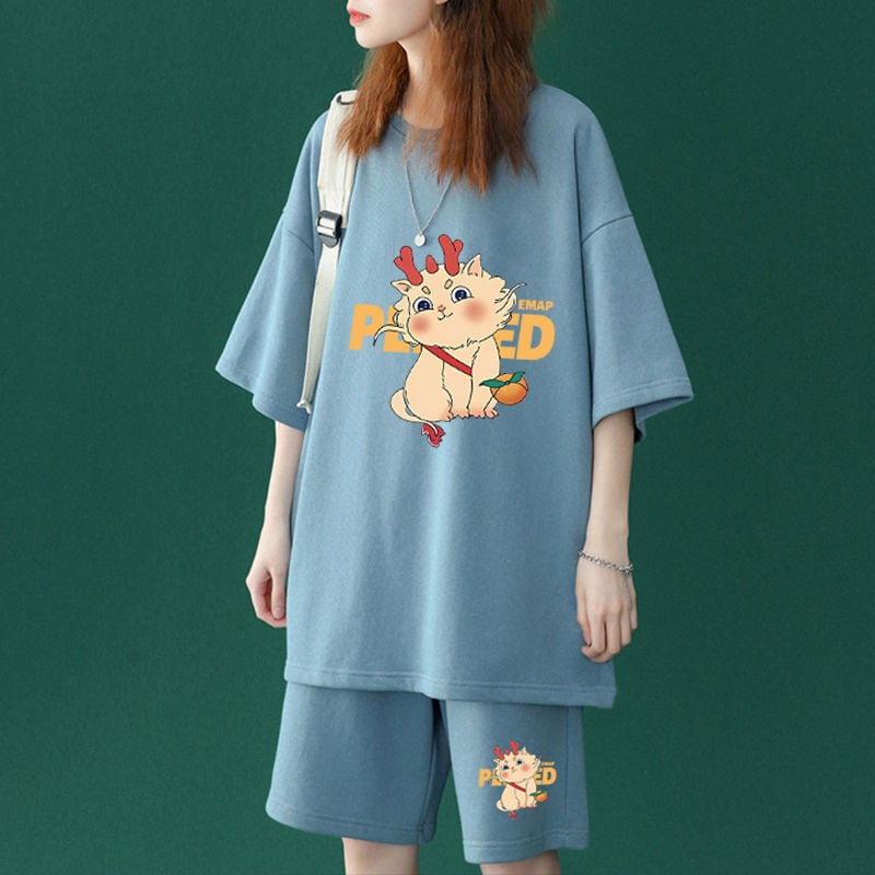 【半額セール】早い者勝ち 男女兼用 半袖Tシャツⅹパンツセット全4色<ins-6548>