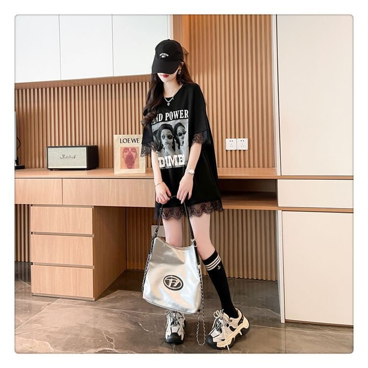 売り切れ必至 ファッション  レース  切り替え ゆったり 半袖Tシャツ<ins-8480>