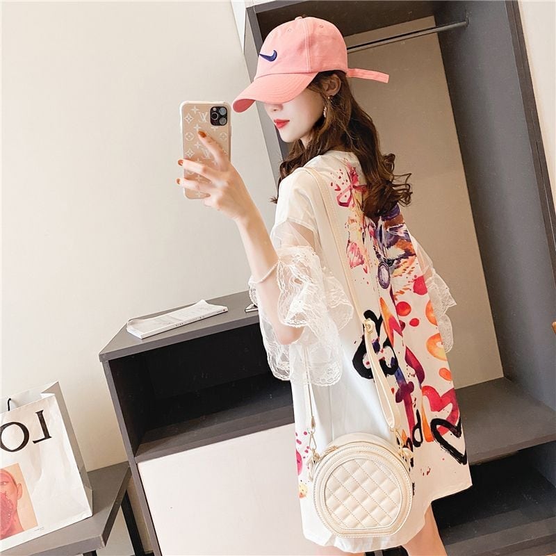 好感度UP スウィート デザイン 一目惚れ 切り替え Tシャツ <ins-8004>