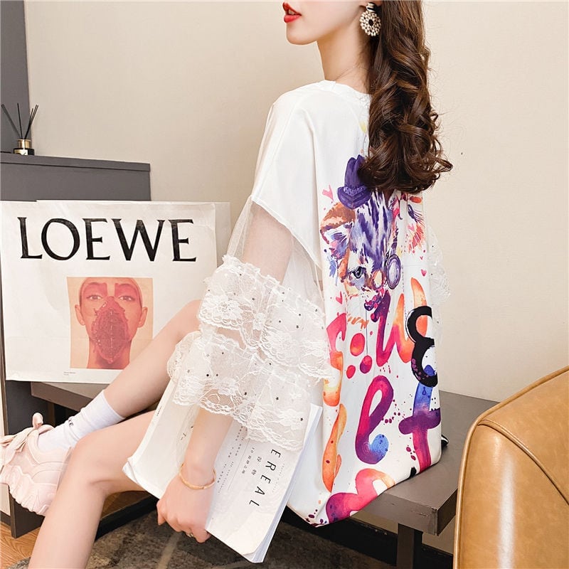 好感度UP スウィート デザイン 一目惚れ 切り替え Tシャツ <ins-8004>