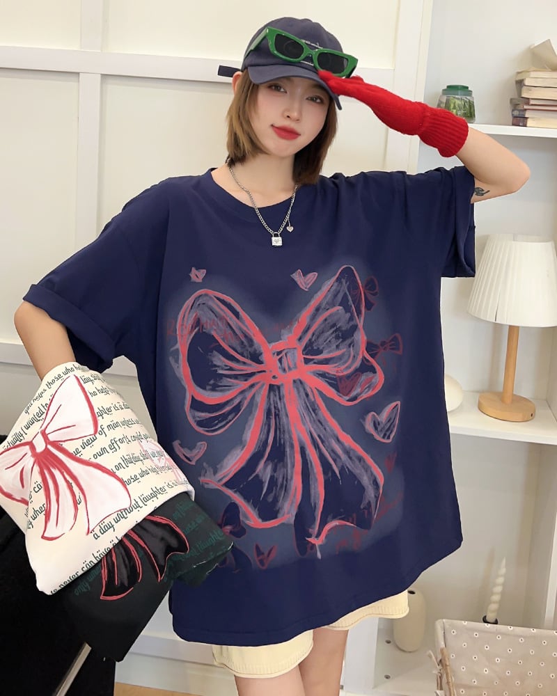 個性的なデザイン ラウンドネック プリント 半袖 Tシャツ カットソー<ins-8273>