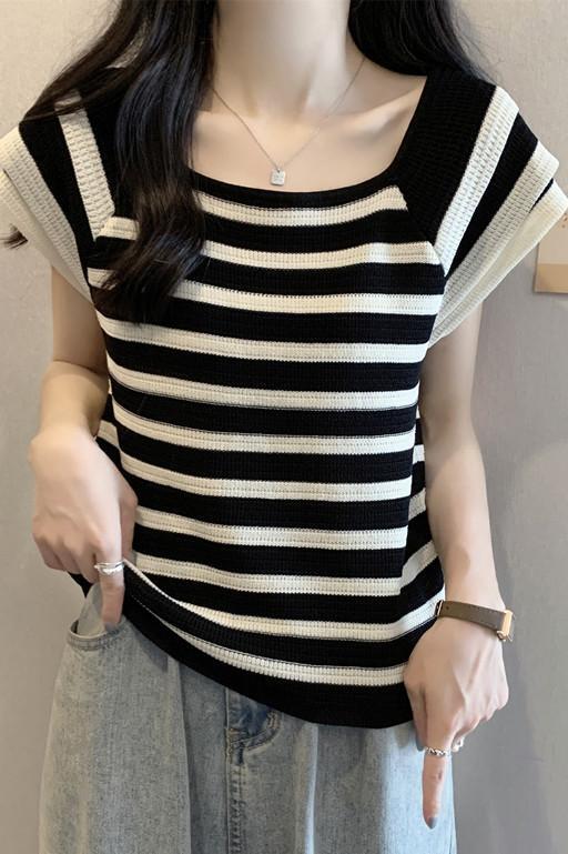 今季マストバイ カジュアル ファッション エレガント ストライプ柄 Tシャツ<ins-8339>