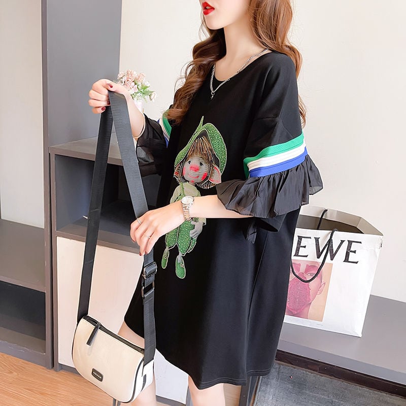 新商品 キュート 切り替え ゆったり 全2色 半袖Tシャツ<ins-8349>