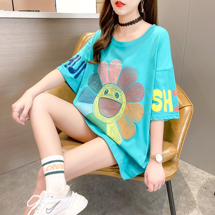 【ランキングNO.5】個性的なデザイン 好感度満載 ラウンドネック プリント Tシャツ カットソー<ins-2845>