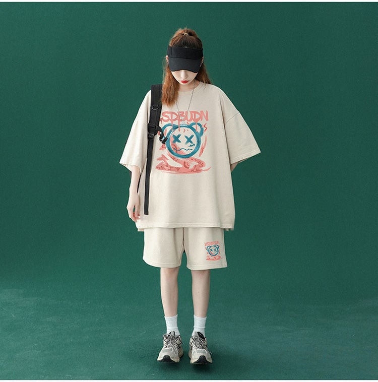 早い者勝ち 半袖Tシャツⅹパンツセット全4色 男女兼用<ins-6554>