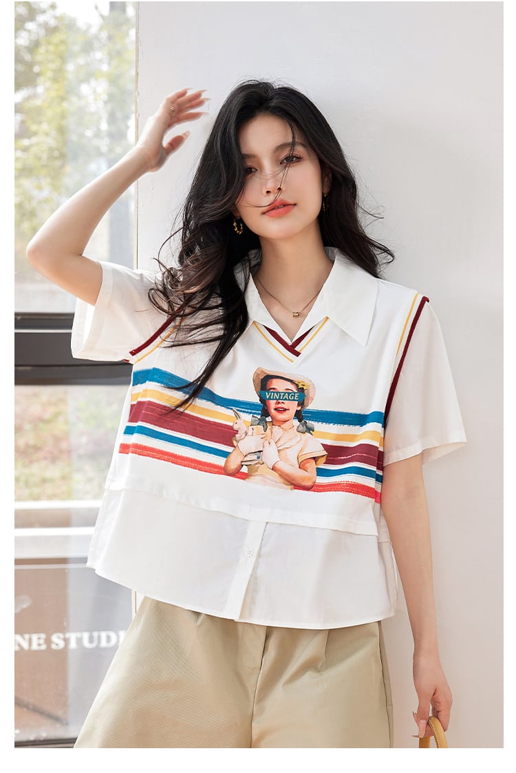 話題沸騰中 個性的なデザイン 一目惚れ レイヤード風 Tシャツ カットソー<ins-8331>