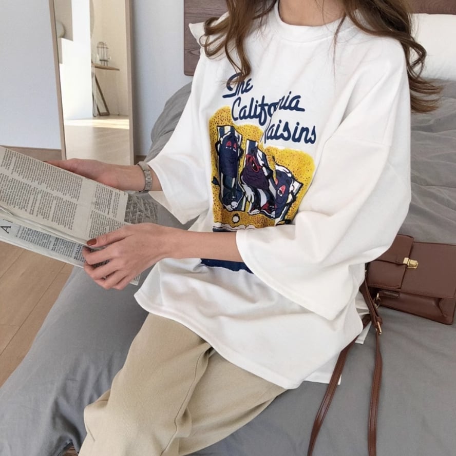 話題沸騰中 カジュアル  ゆったり プリント 2色半袖Tシャツ<ins-8161>