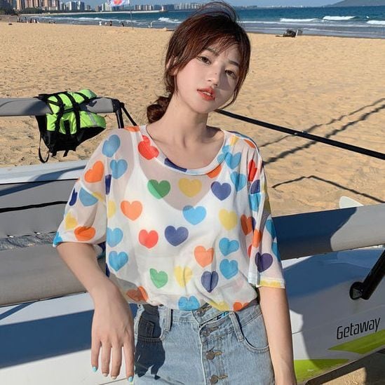 話題沸騰中 キュート カラーマッチング 2色 半袖Tシャツ<ins-8155>