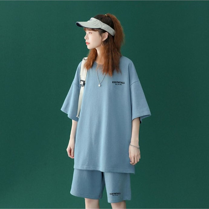 【半額セール】早い者勝ち 男女兼用 半袖Tシャツⅹパンツセット全4色<ins-6549>