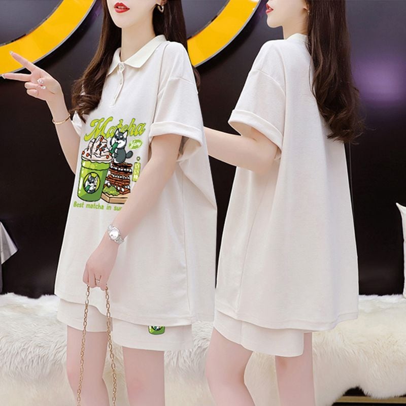超人気 カジュアル プリント 半袖Tシャツⅹパンツセット全3色 <ins-8528>