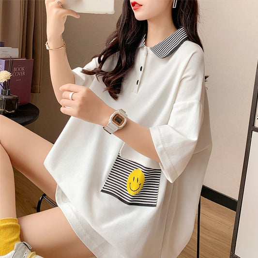 カジュアル お洒落 3色選択可 ストライプ Tシャツ カットソー<ins-3068>