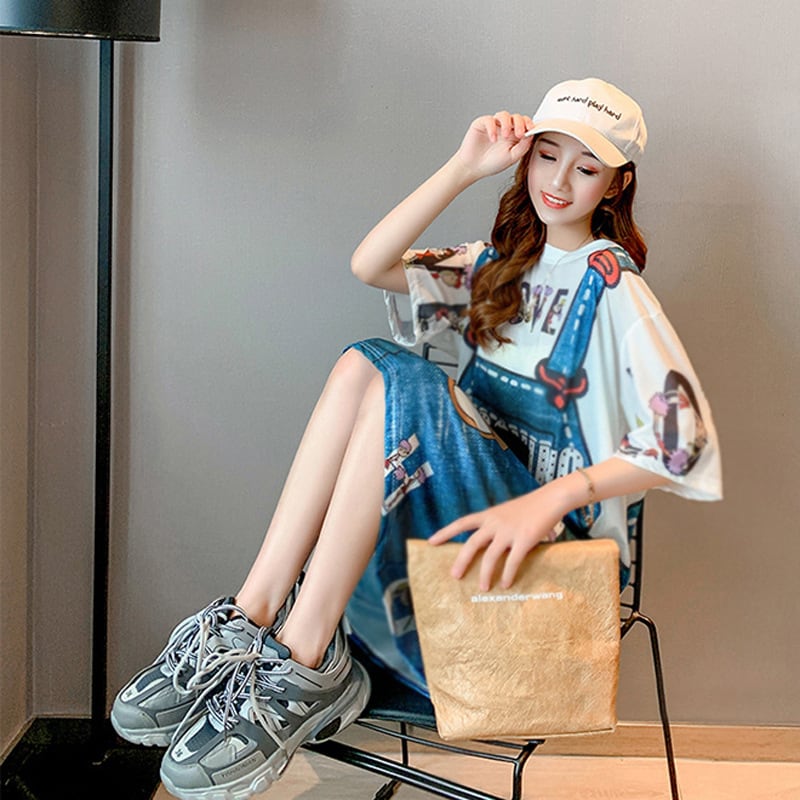 旅行Tシャツ レディース 夏 膝丈 プリント 大きいサイズ ゆったりさらっと涼しい <ins-656>