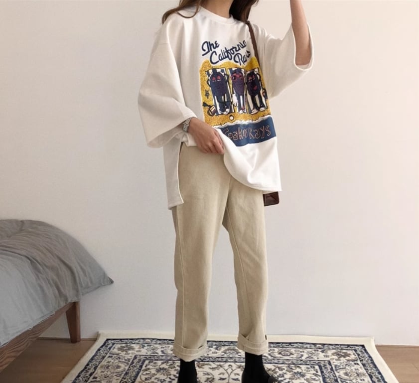 話題沸騰中 カジュアル  ゆったり プリント 2色半袖Tシャツ<ins-8161>