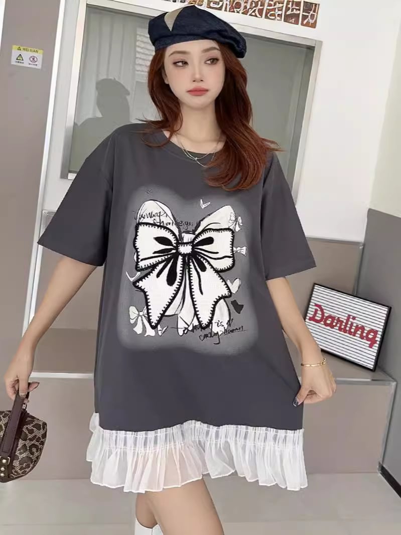 今季マストバイ 切り替え プリントゆったり 半袖Tシャツ 全4色<ins-8256>