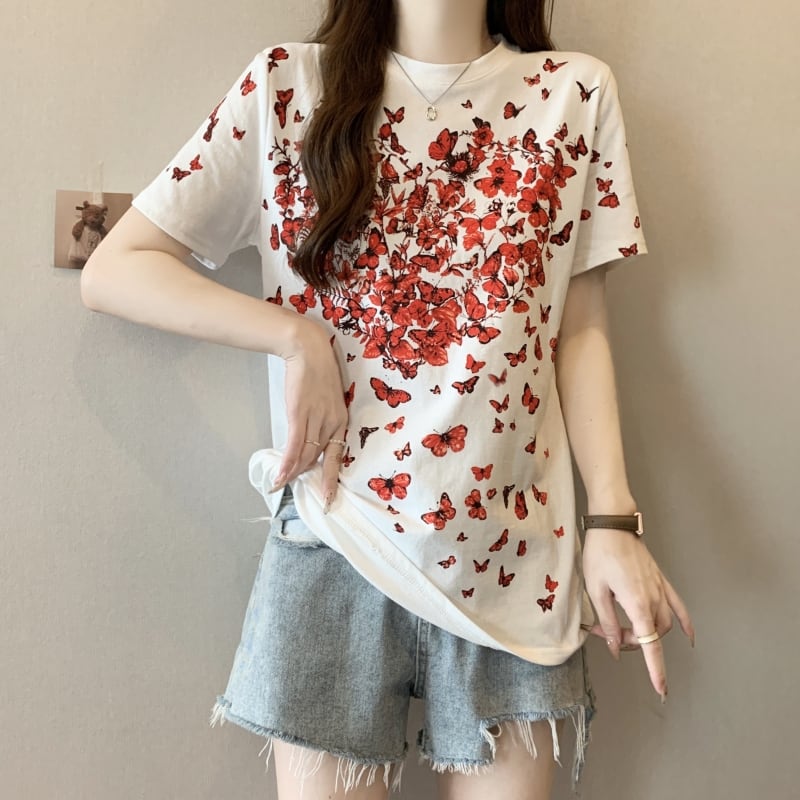 オシャレ度満点 着心地抜群 プリント半袖 Tシャツ<ins-8211>