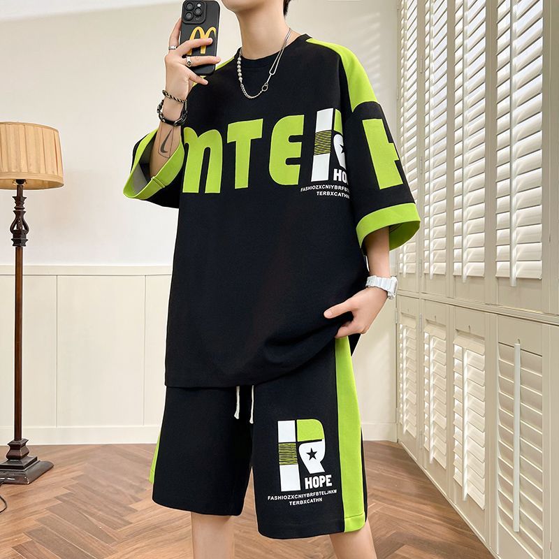 着回し力抜群 切り替え プリント 半袖Tシャツⅹパンツセット 全3色-A895