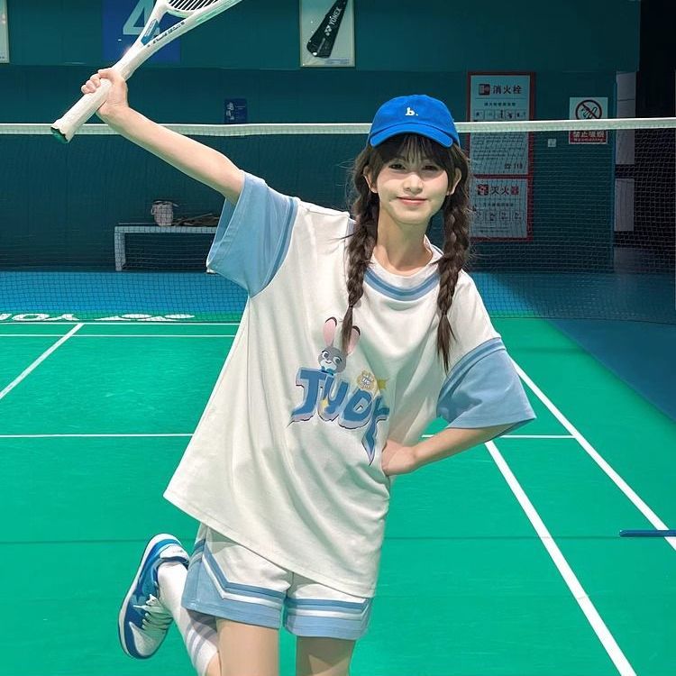 新商品 キュート カジュアル ルーズ 半袖Tシャツⅹパンツセット 全2色-A752