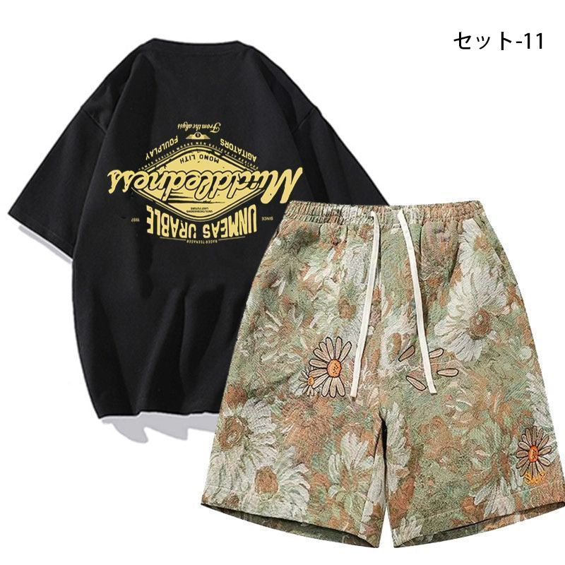 話題沸騰中 カジュアル 16種類選択可 半袖Tシャツⅹパンツセット-A829