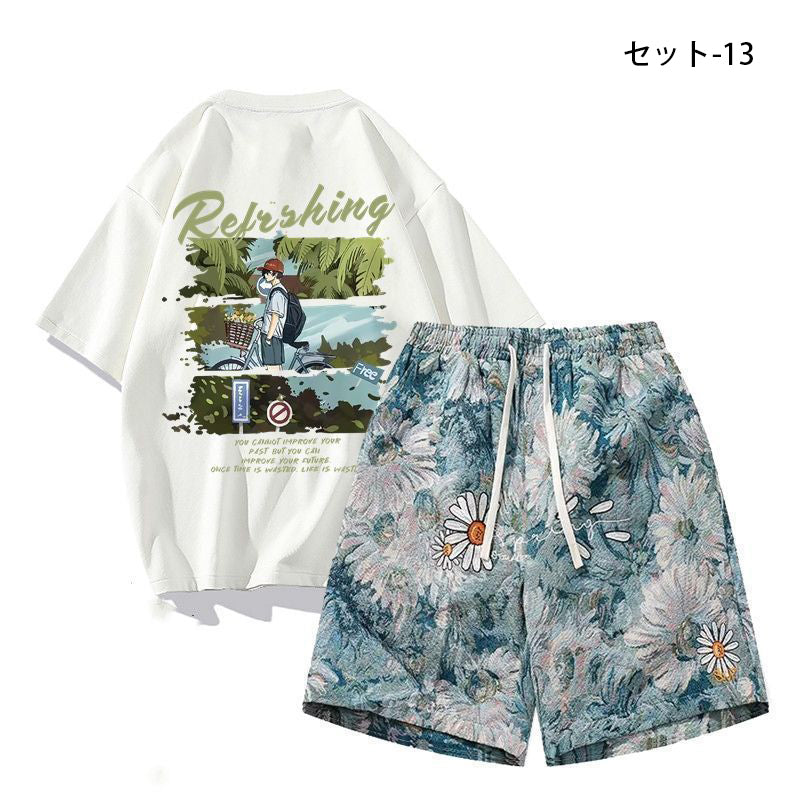 話題沸騰中 カジュアル 16種類選択可 半袖Tシャツⅹパンツセット-A829